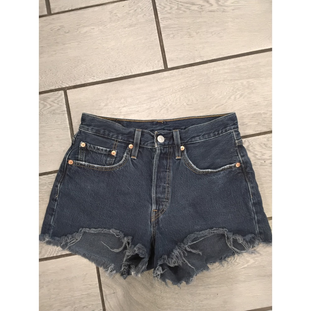 Levis‎ 501 Womens High Rise Denim Shorts Dark Wash Frayed Hem W26 558022